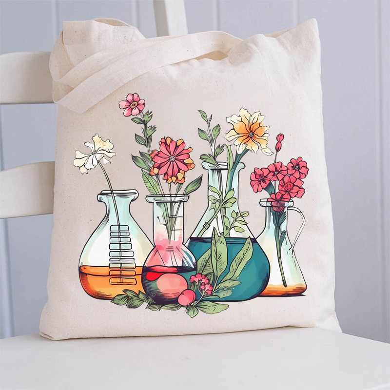 Floral Beakers Chemistry Lab Teacher Tote Bag
