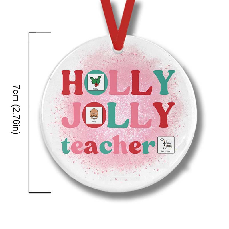 Holly Jolly Teacher Ceramic Christmas Ornament