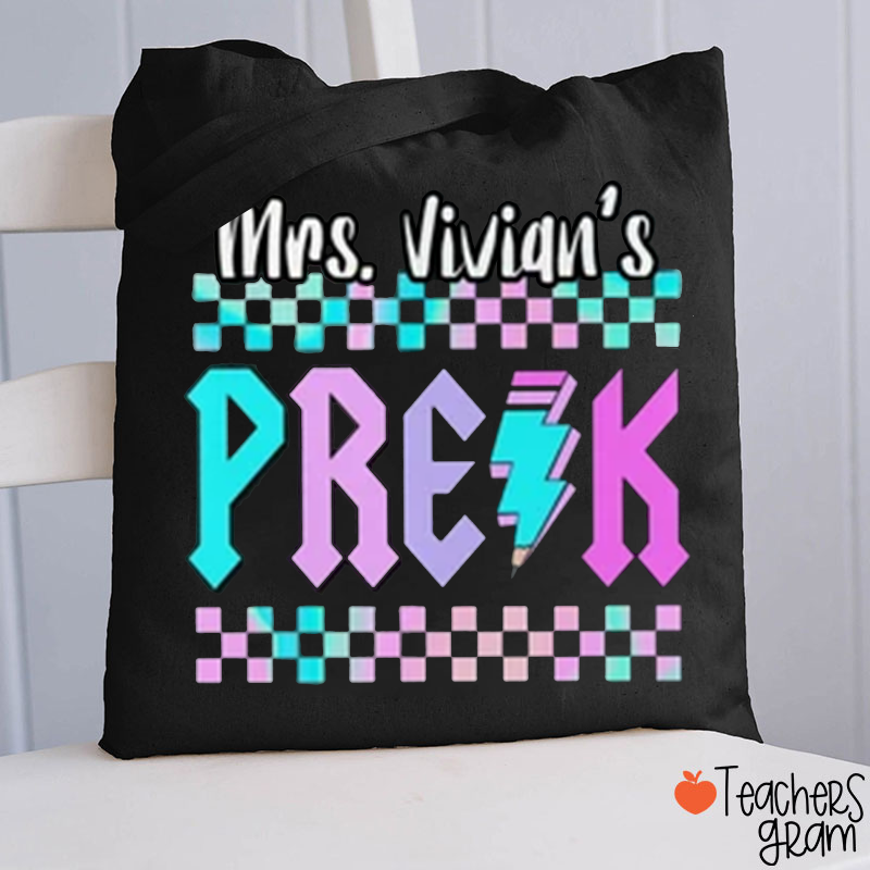 Personalized Name And Grade Color Checkerboard Teacher Tote Bag