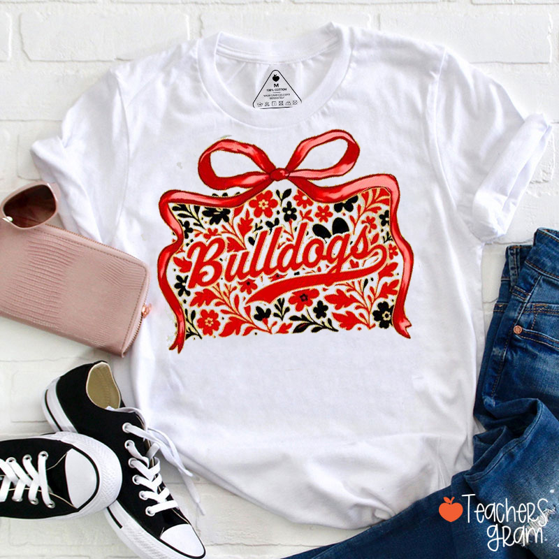 Personalized Mascot Coquette Bow Flroal Teacher T-Shirt