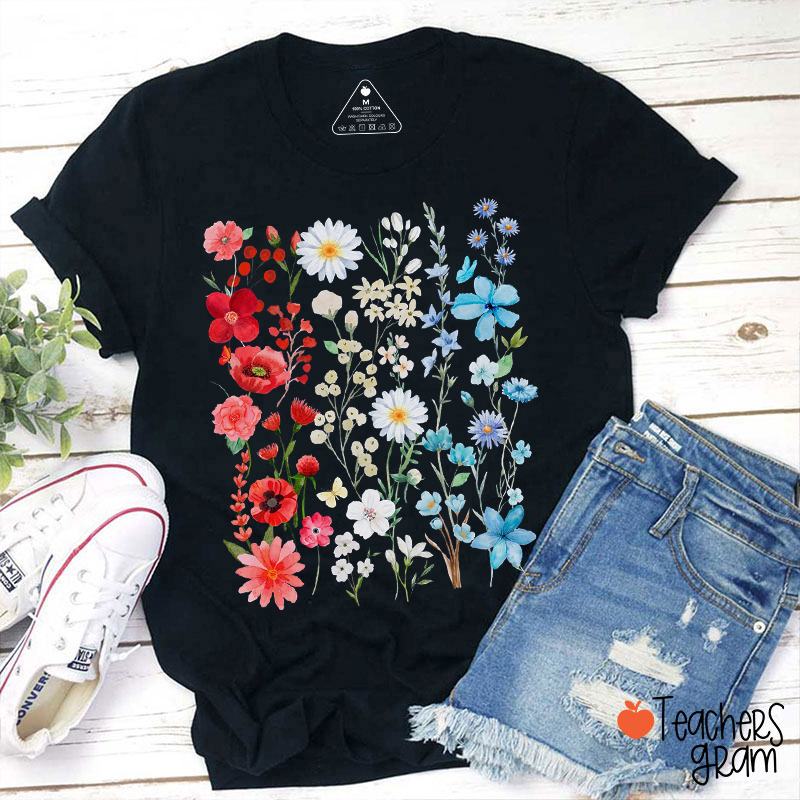 Patriotic Wildflowers Teacher T-Shirt