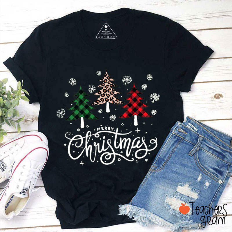Snowflake Christmas Tree Merry Christmas Teacher T-Shirt