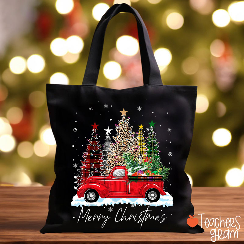 Merry Christmas Truck Christmas Tree Teacher Tote Bag
