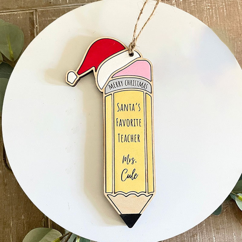 Personalized Pencil Christmas Teacher Wooden Christmas Ornament