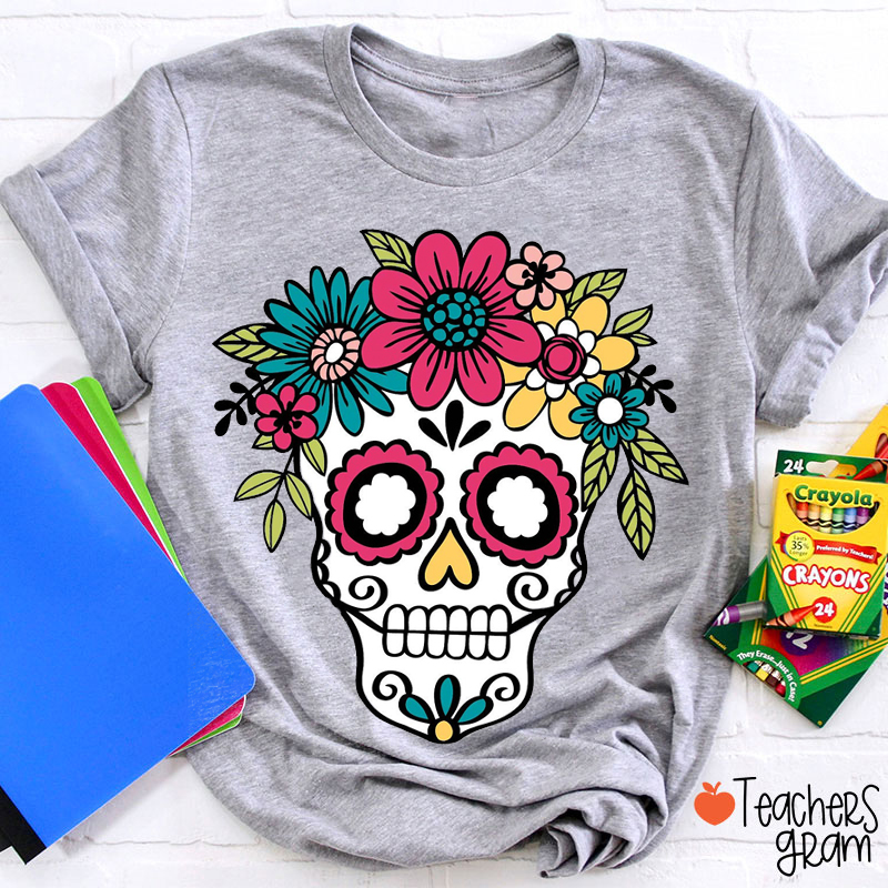 Sugar Skull Flower Crown Spanish Teacher T-Shirt