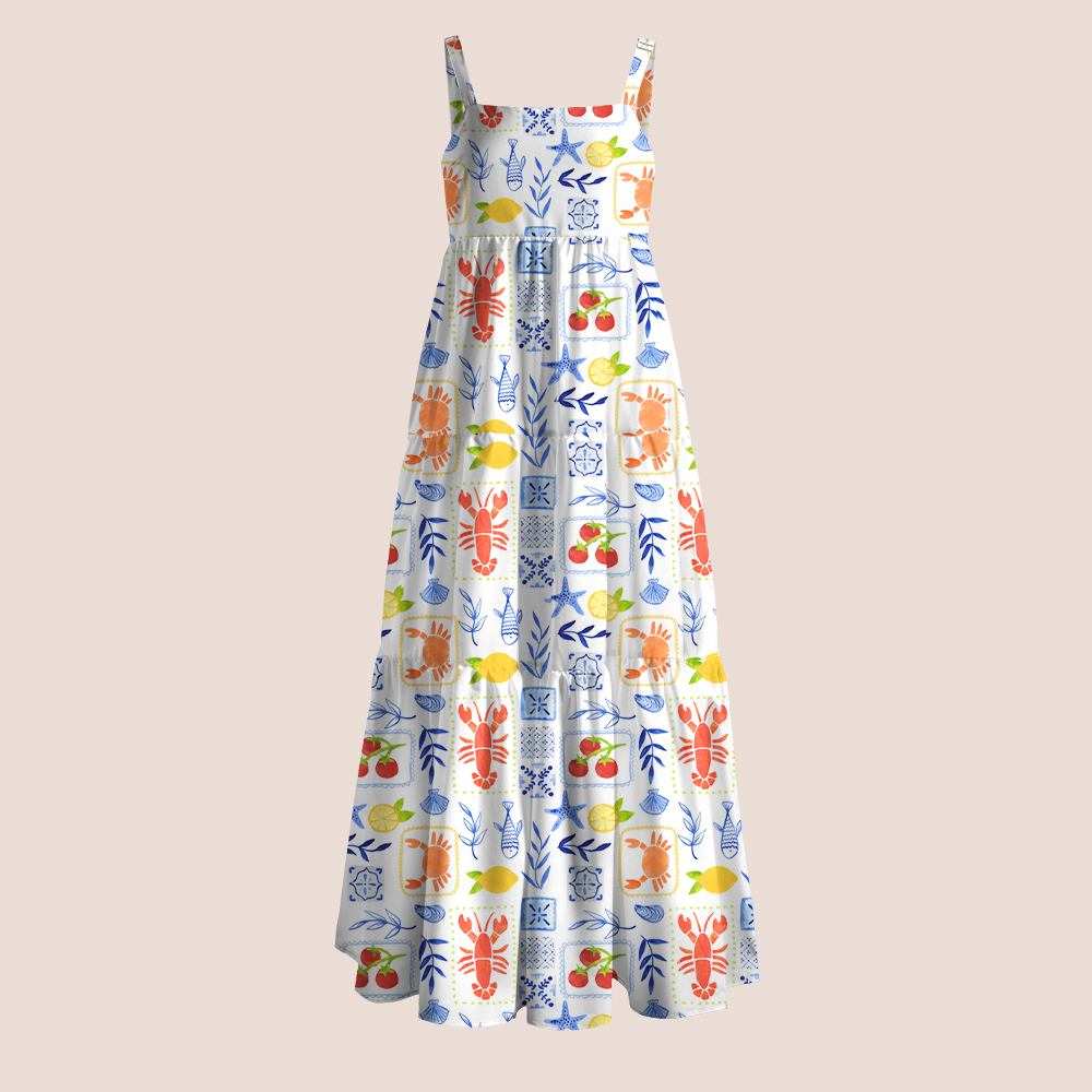 Summer Beach Lobster Crab Lemon Teacher Slip Dress