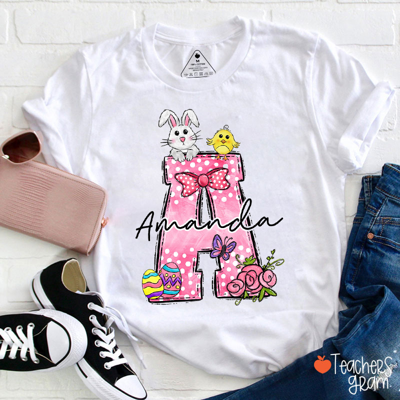 Personalized Name Cute Bunny Teacher T-Shirt