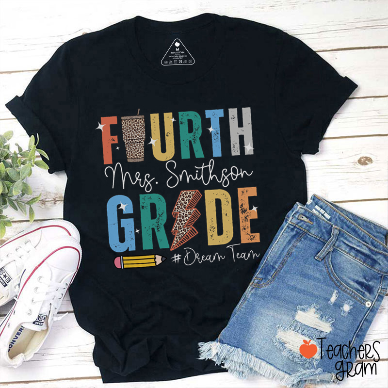 Personalized Grade And Name Leopard Lightning Dream Team Teacher T-Shirt