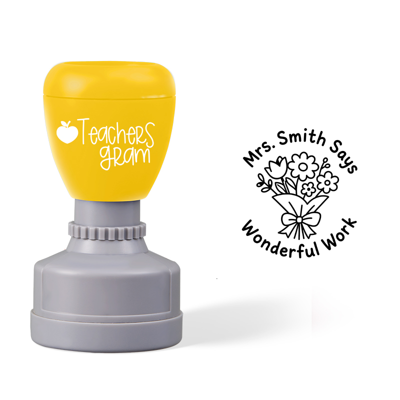 Personalized Name Says Wonderful Work Teacher Stamp