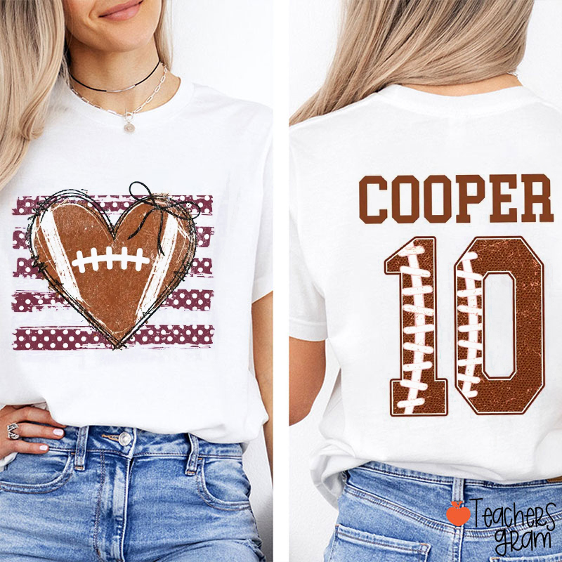Personalized Name And Number Sport Heart Teacher Two Sided T-Shirt
