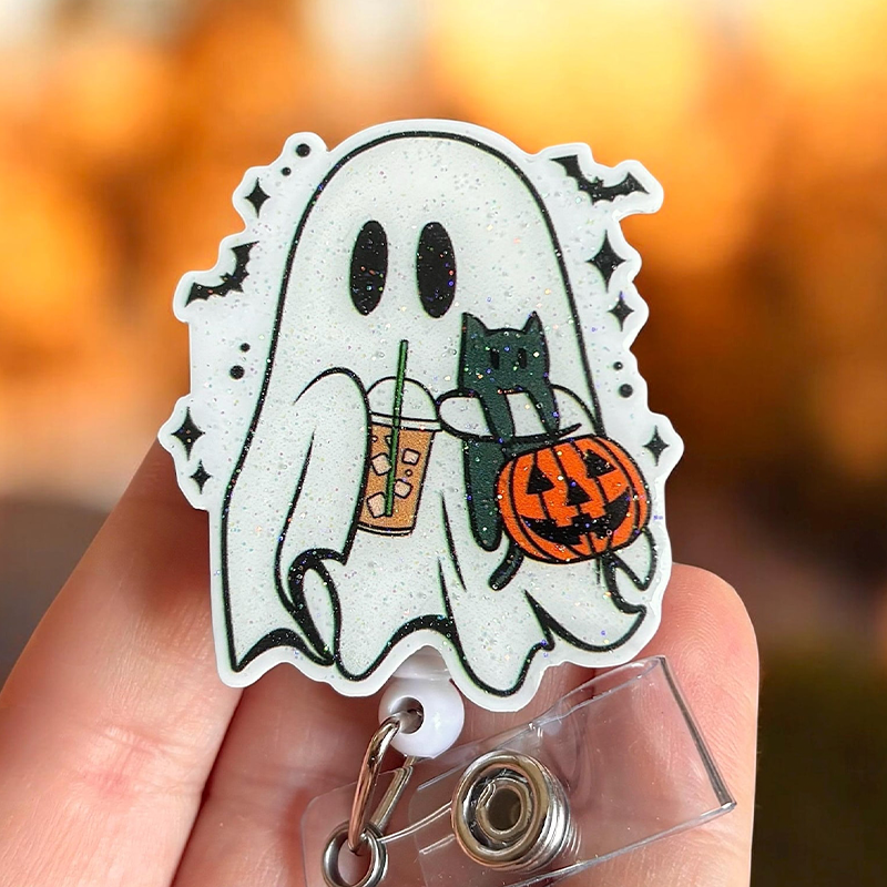 Kawaii Ghost Bat Pumpkin Fall Holiday Badge Reel