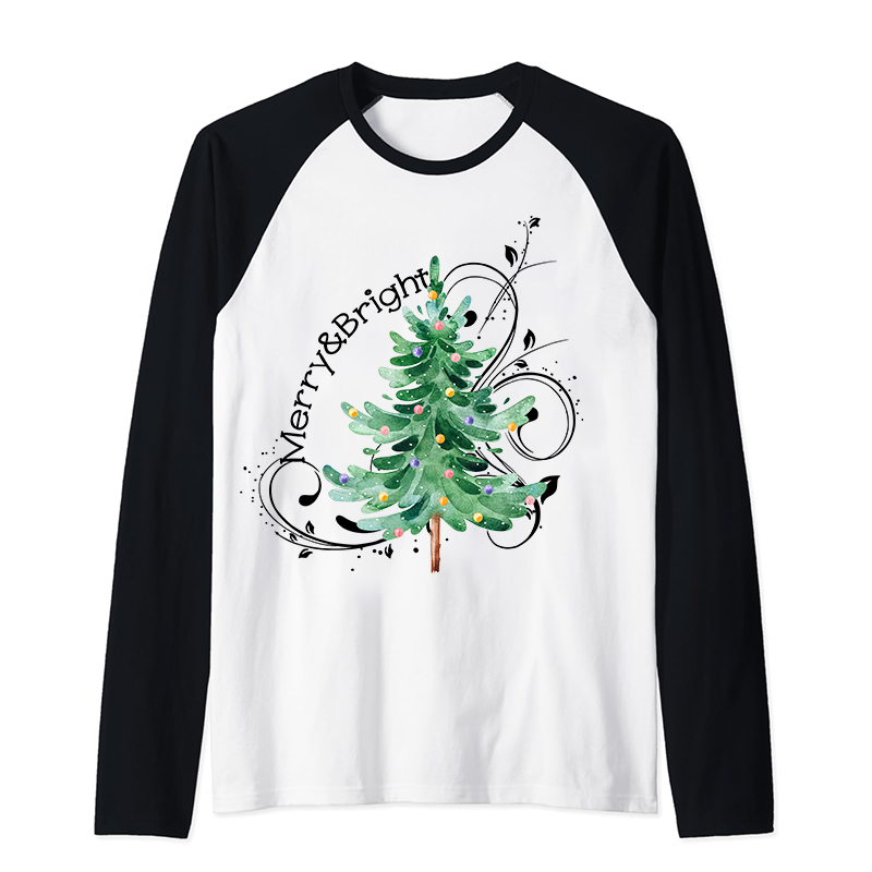 Merry And Bright Christmas Teacher Raglan Long Sleeve T-Shirt