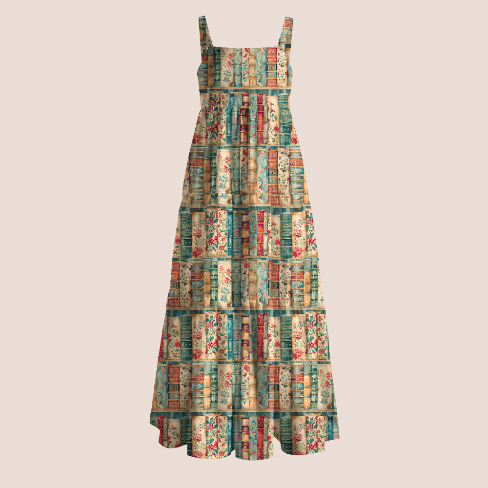 Vintage Floral Spine Bookshelf Teacher Slip Dress