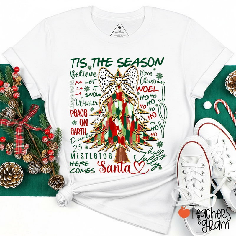 Tis The Season Coquette Bow Christmas Tree Teacher T-Shirt