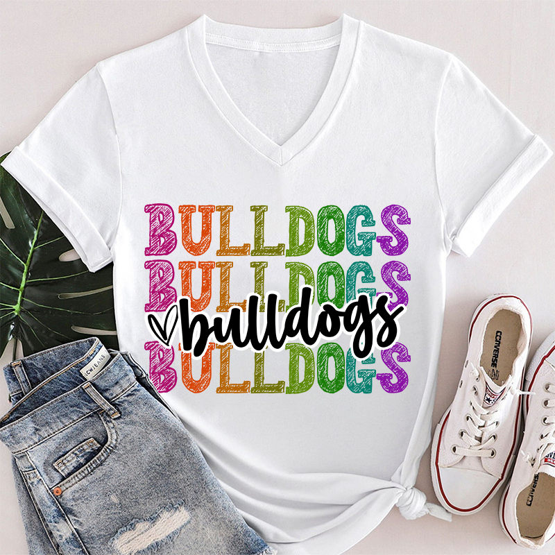 Personalized Mascot Graffiti Font School Spirit Teacher Female V-Neck T-Shirt
