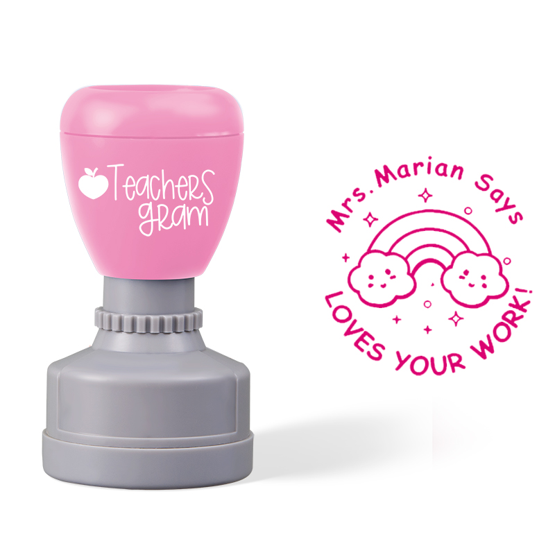 Personalized Name Rainbow Loves Your Work Teacher Stamp