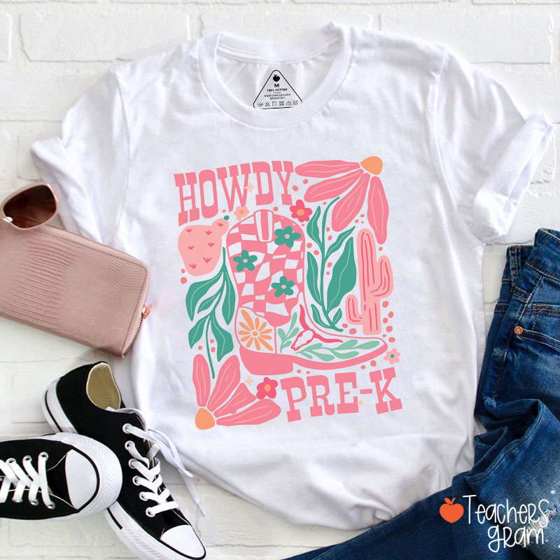 Personalized Grade Howdy Flowers Teacher T-Shirt