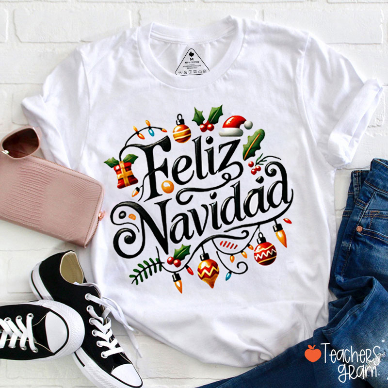 Feliz Navidad Christmas Lights Spanish Teacher T-Shirt