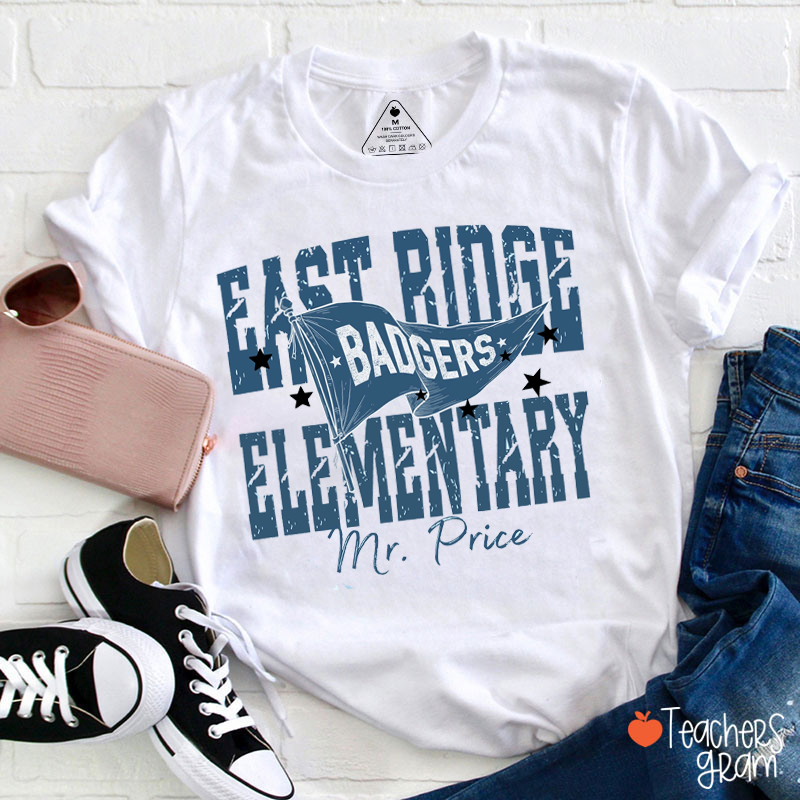 Personalized School Mascot Pennant Flag Teacher T-Shirt