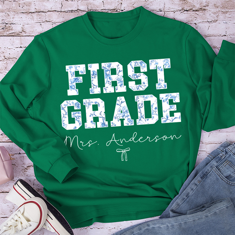 Personalized Name And Grade Trendy Teacher Long Sleeve T-Shirt