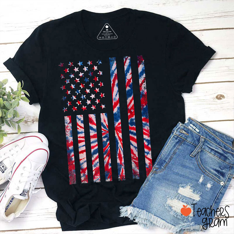 Red White Blue Tie Dye Teacher T-Shirt