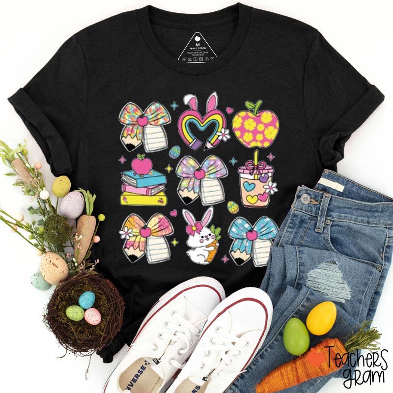 Pencil Bow Tie Easter Teacher Tee