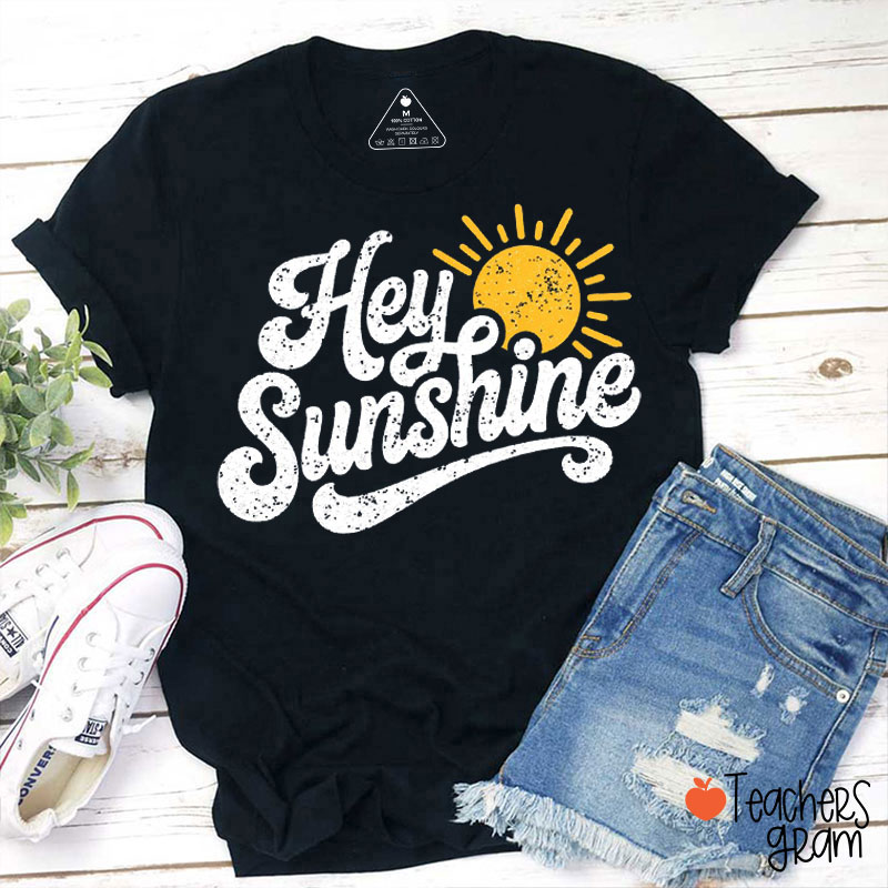 Retro Hey Sunshine Summer Vibes Teacher T-Shirt