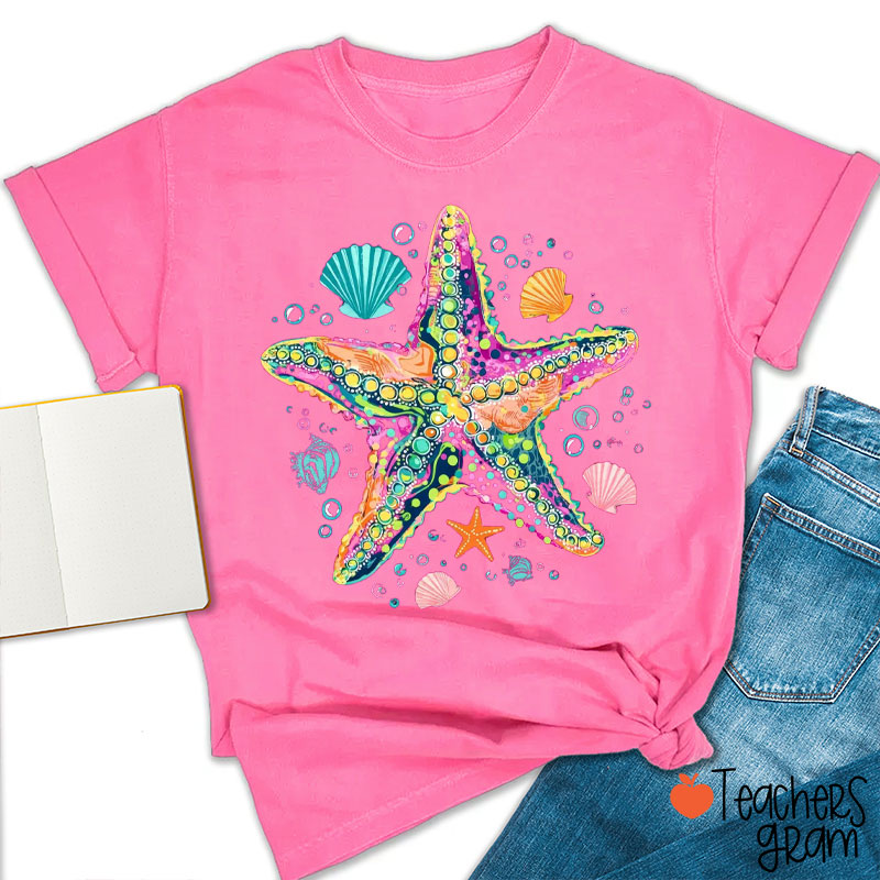 Colorful Starfish And Seashell Teacher T-Shirt