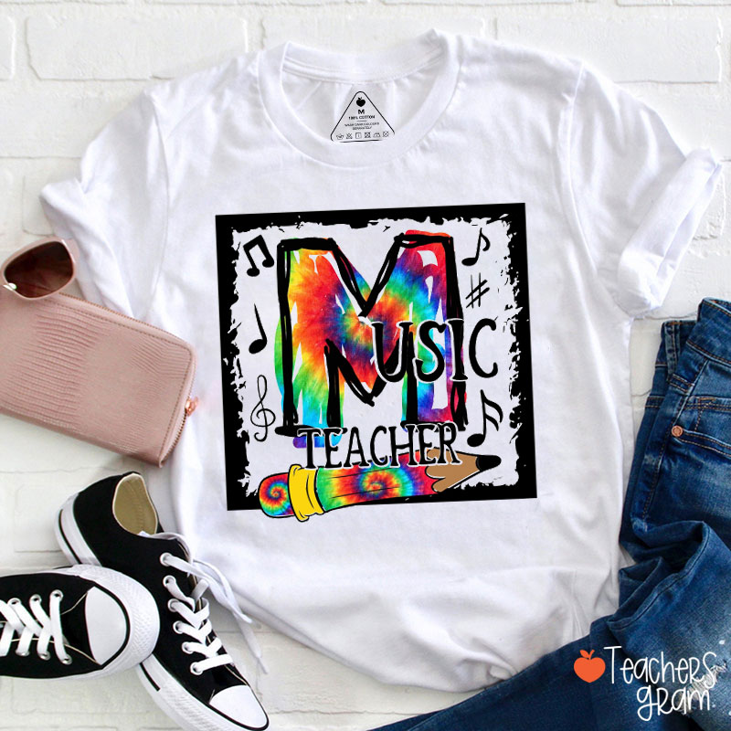 Tie Dye Style Letter Music Teacher T-Shirt