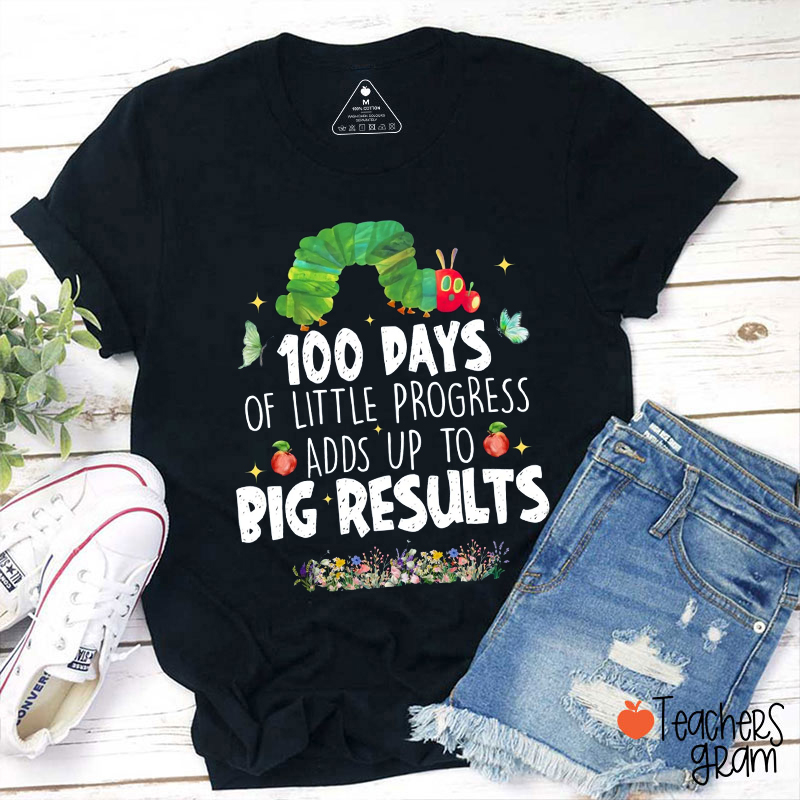 100 Days Of Little Progress Adds Up To Big Results Teacher T-Shirt