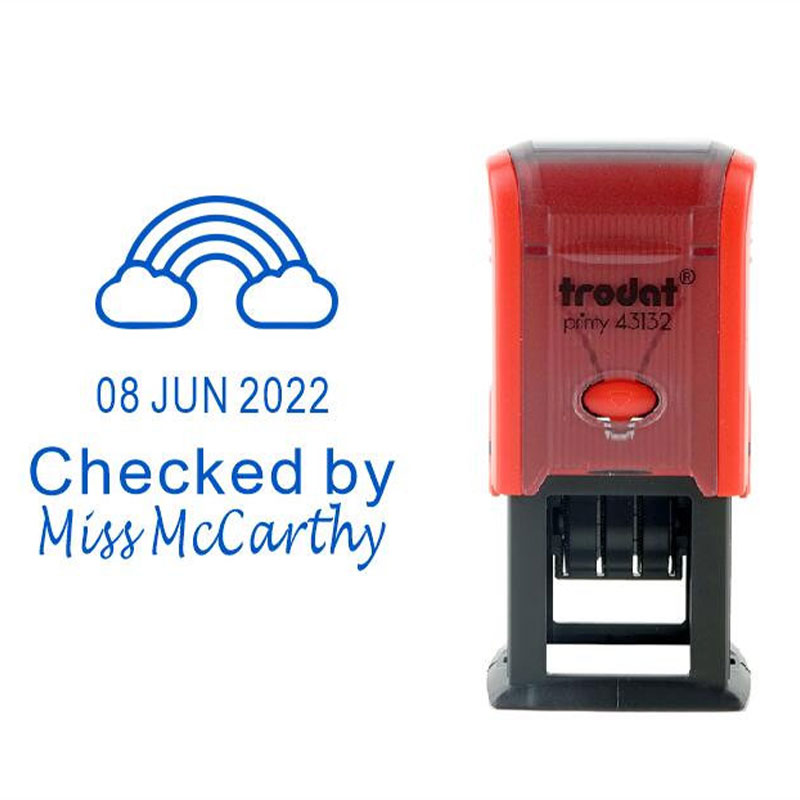 Personalized Rainbow And Date Checked By Teacher Date Stamp