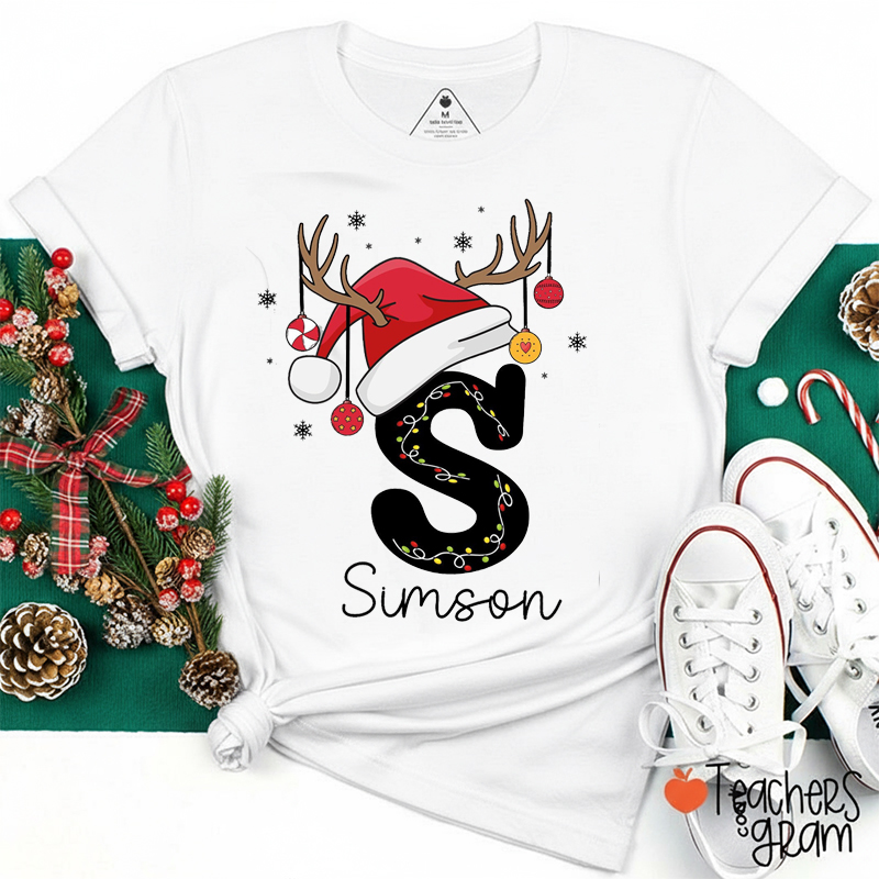 Personalized Name Christmas Lights Teacher T-Shirt