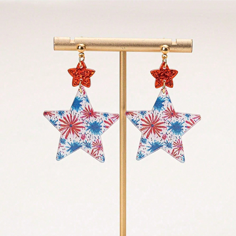 American Independence Day Star Fireworks Teacher Acrylic Earrings