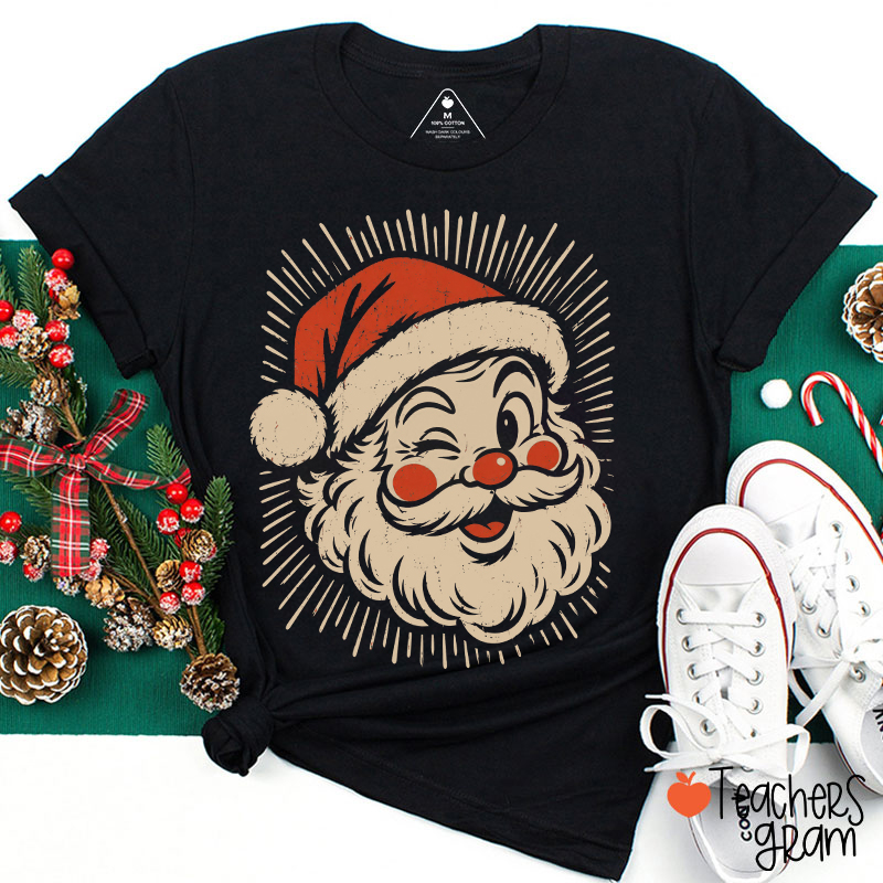 Vintage Winking Santa Claus Teacher T-Shirt