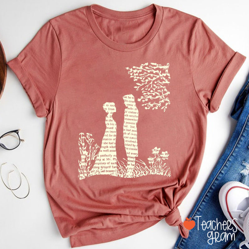 Pride And Prejudice Book Page Silhouette Teacher T-Shirt