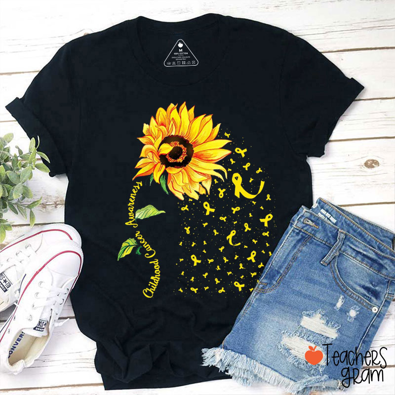 Sunflower Gold Ribbon Teacher T-Shirt