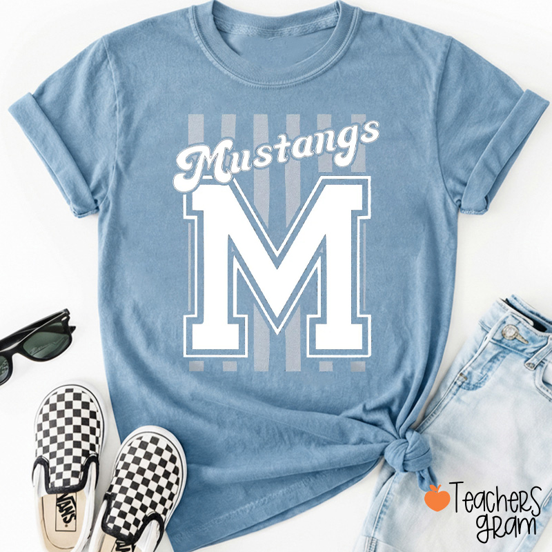 Personalized Mascot Striped Varsity Initial Letter Teacher T-Shirt