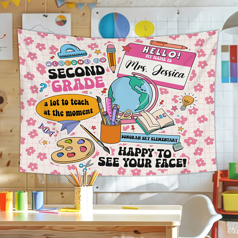 Personalized Welcom To My Class Happy To See Your Face Teacher Classroom Tapestry