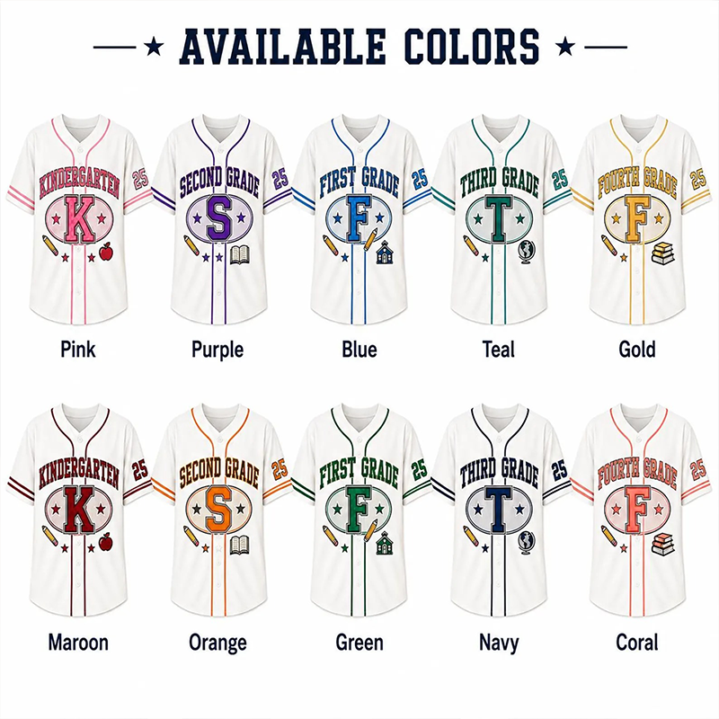 Personalized Grade Initial Letter Contrast Piping Vintage Teacher Baseball Jersey