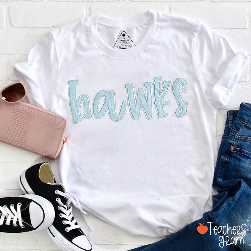 Personalized Mascot Embroidered School Letter Applique Teacher T-Shirt