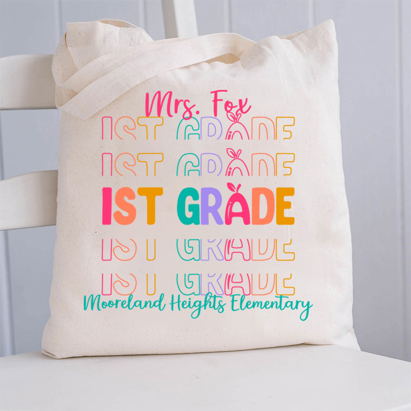 Personalized Colorful Apple Teacher Tote Bag