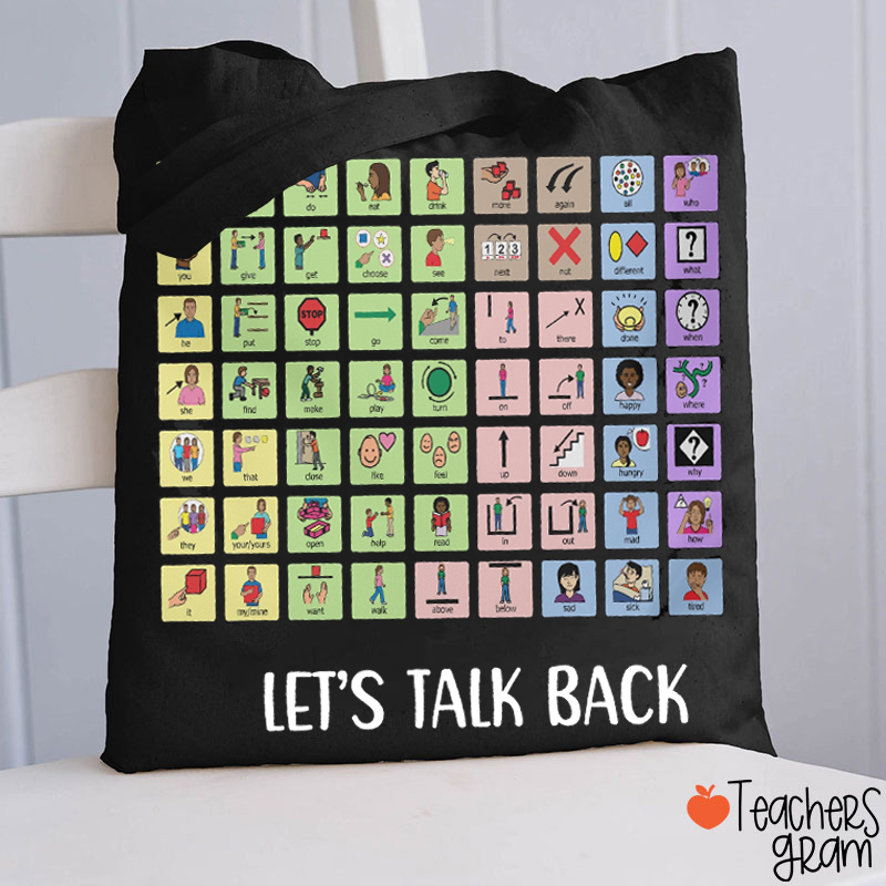 Let's Talk Back AAC Teacher Tote Bag
