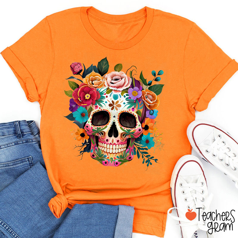 Flower Skull Día De Los Muertos Spanish Teacher T-Shirt