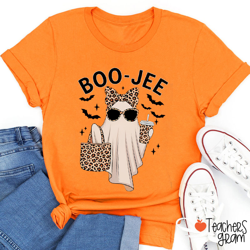 Leopard Bow Ghost Boo-Jee Teacher T-Shirt