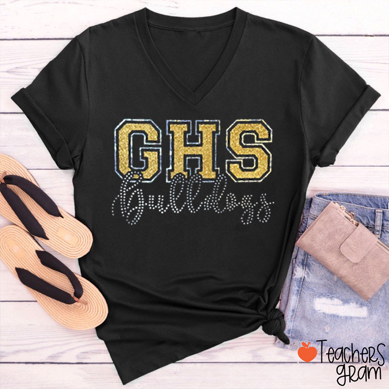 Personalized School Abbreviation And Name Faux Glitter Teacher
