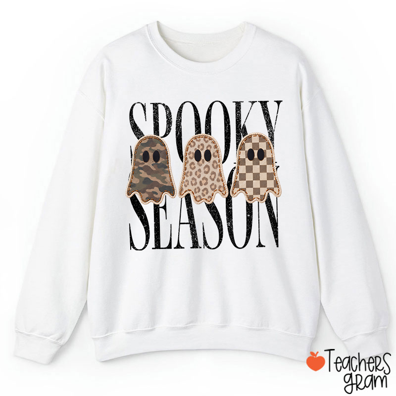 Spooky Season Pattern Ghost Teacher Sweatshirt