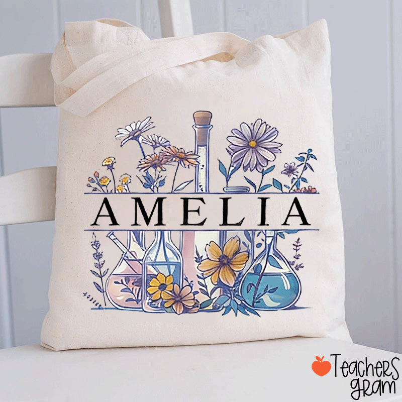 Personalized Name Flower Chemical Reagent Teacher Tote Bag