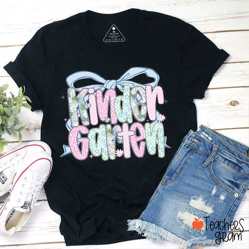 Personalized Grade Or Text Blue Bow Teacher T-Shirt