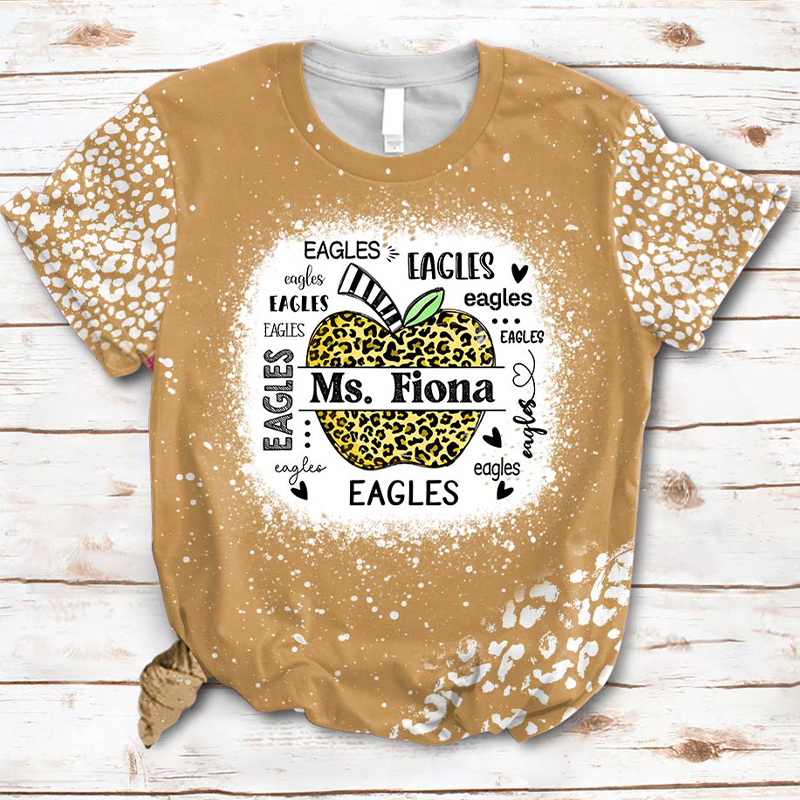 Personalized Leopard Printed Apple Mascot Teacher Printed T-Shirt