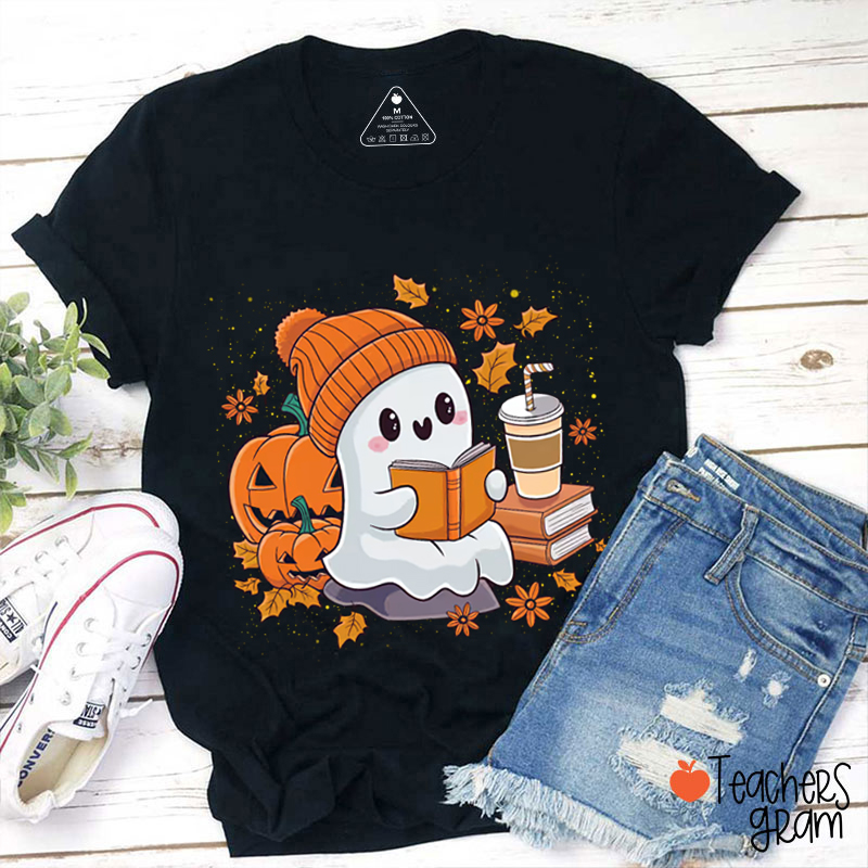 Reading Ghost Pumpkin Halloween Teacher T-Shirt